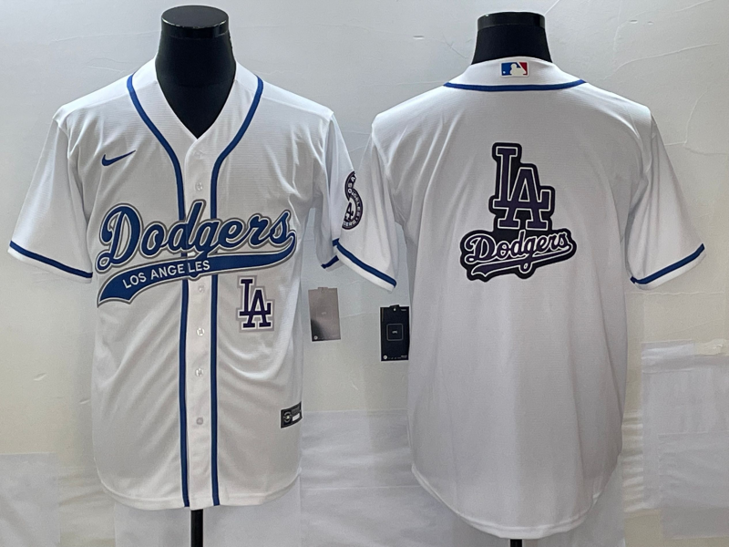 Men's Los Angeles Dodgers White Team Big Logo With Patch Cool Base Stitched Baseball Jersey